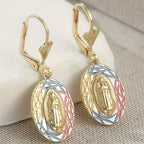 Boucles d'oreilles pendantes ovales Notre-Dame ornées : Incarnation de la grâce maternelle et de la protection divine VIP