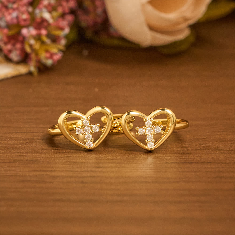 Bague ouverte élégante cœur-croix : Emblème de foi dévouée et de guidance céleste