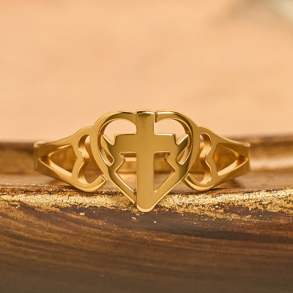 Bague réglable Cœur et Croix éternels : un cadeau de grâce et d'intercession divine