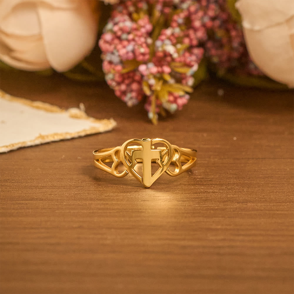 Bague réglable Cœur et Croix éternels : un cadeau de grâce et d'intercession divine