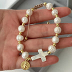Elegante Pulsera Ajustable de Cristal con Medalla de San Benito: Joyería de Bendición Espiritual