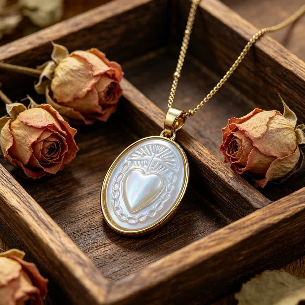 Collar de perlas blancas naturales de la Santa: Sagrado Corazón, Jesús, Nuestra Señora y San Miguel