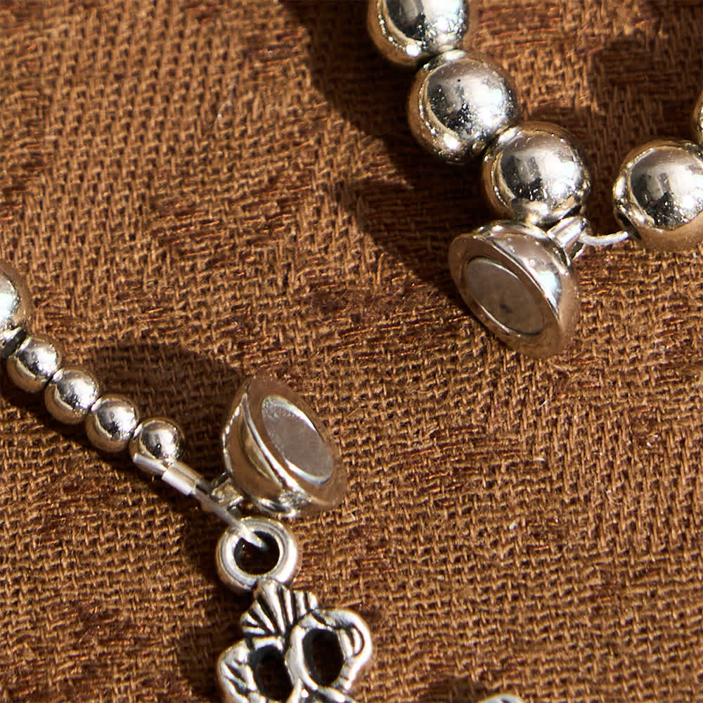 Pulsera de rosario magnética Sagrado Tono Plateado: Oración y pulsera 2 en 1