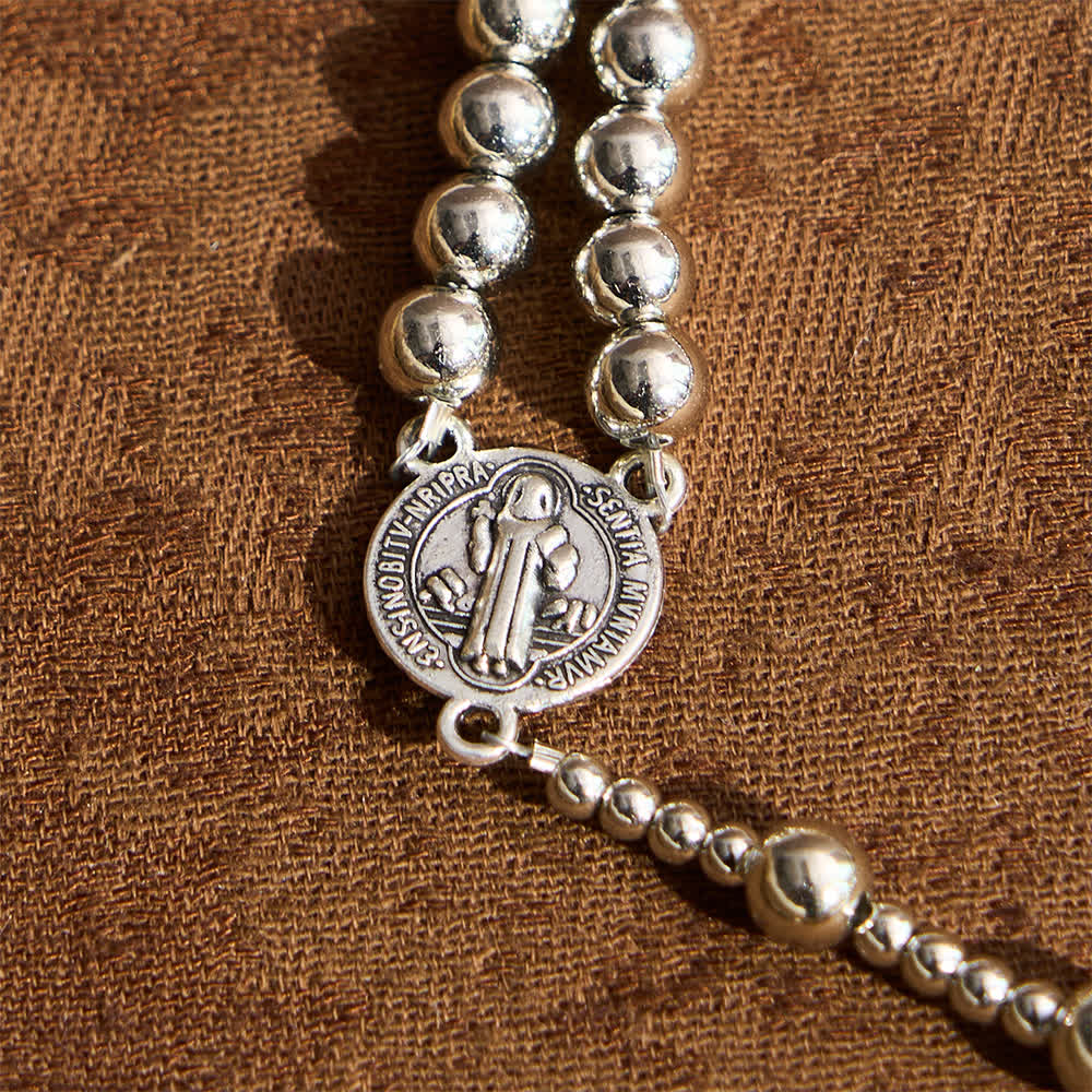 Pulsera de rosario magnética Sagrado Tono Plateado: Oración y pulsera 2 en 1