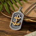 Collar con colgante de placa de identificación con llave griega y cruz ancla: emblema de fe y esperanza inquebrantable