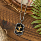 Collar con colgante de placa de identificación con llave griega y cruz ancla: emblema de fe y esperanza inquebrantable