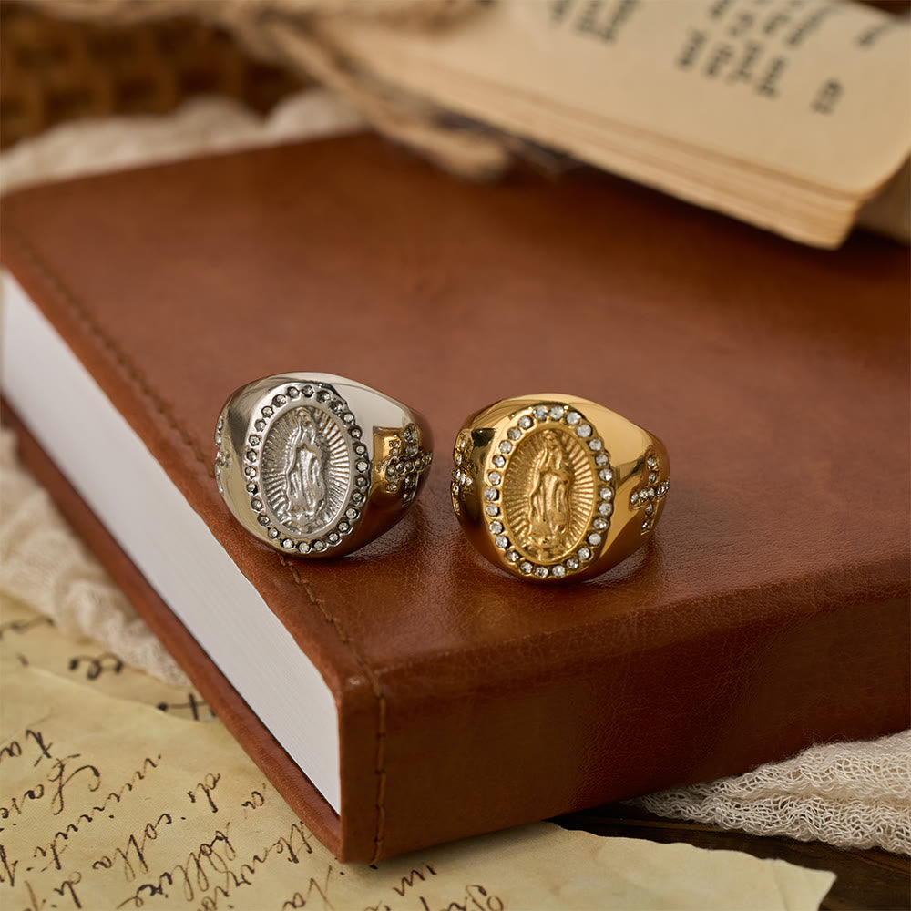 Bague chevalière Croix de Notre-Dame audacieuse : Ancrez votre cœur dans la foi mariale