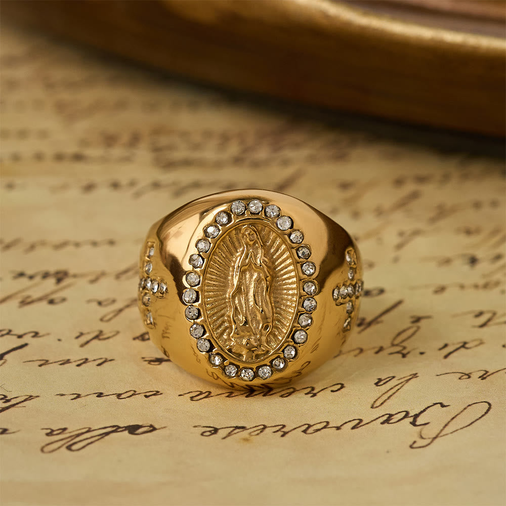 Bague chevalière Croix de Notre-Dame audacieuse : Ancrez votre cœur dans la foi mariale