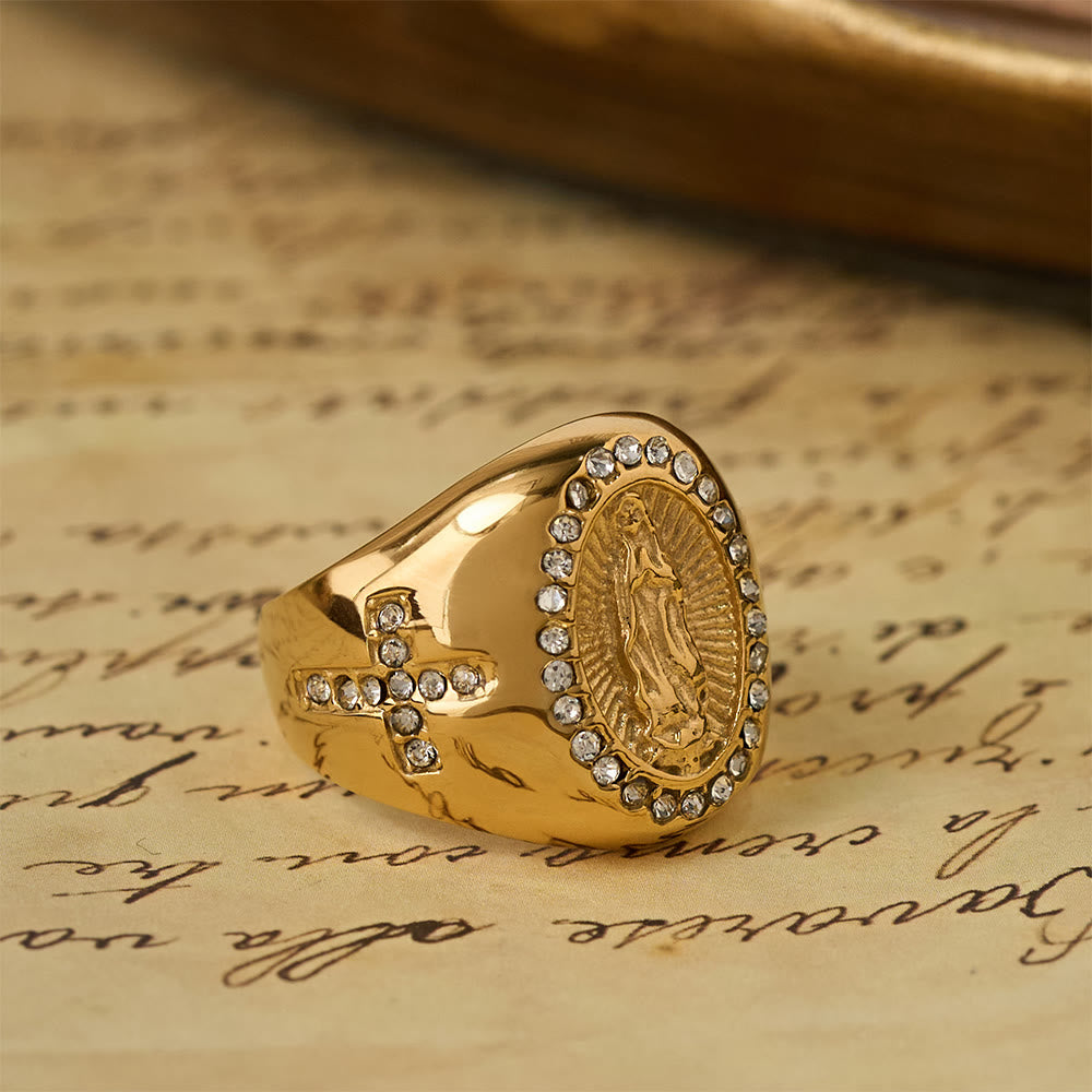 Bague chevalière Croix de Notre-Dame audacieuse : Ancrez votre cœur dans la foi mariale