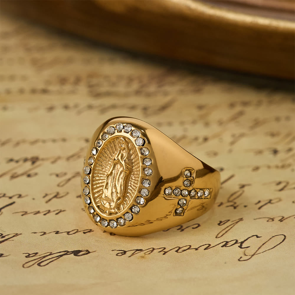 Bague chevalière Croix de Notre-Dame audacieuse : Ancrez votre cœur dans la foi mariale