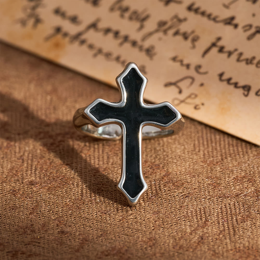 Anillo Abierto con Cruz Esmaltada de Cuatro Colores: Emblema de la Luz de la Fe