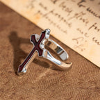 Anillo Abierto con Cruz Esmaltada de Cuatro Colores: Emblema de la Luz de la Fe