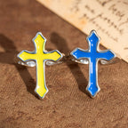 Anillo Abierto con Cruz Esmaltada de Cuatro Colores: Emblema de la Luz de la Fe