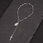 Medalla de la Virgen María y pulsera ajustable sencilla e informal con cruz