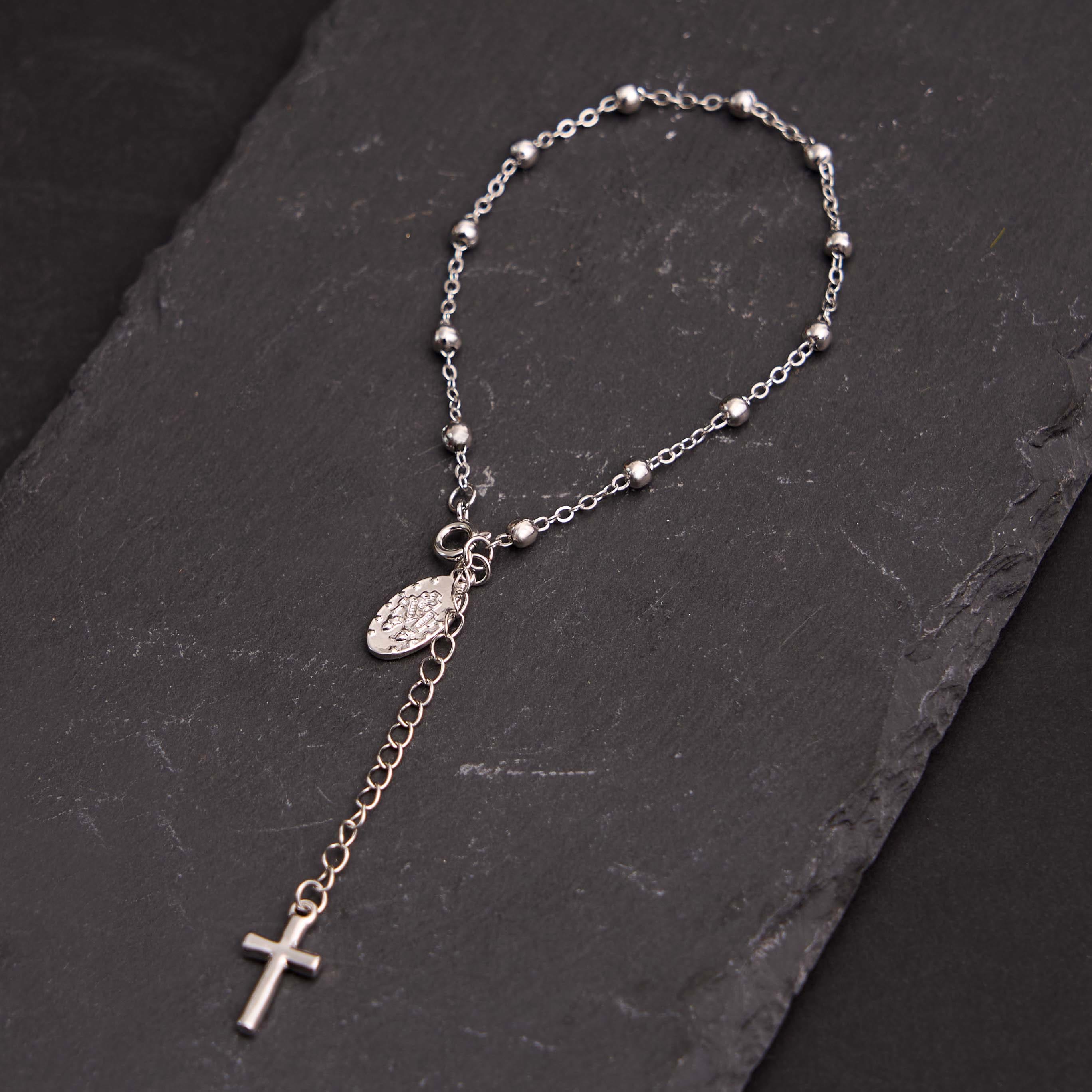 Medalla de la Virgen María y pulsera ajustable sencilla e informal con cruz