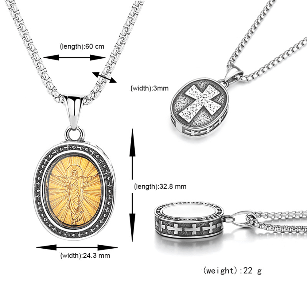 Collier en titane avec pendentif Médaille du Christ Saint dorée