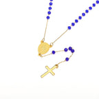 Collier de perles en verre avec pendentif médaille Vierge Marie et croix