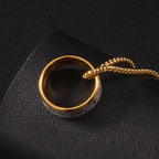 Anillo y cadena de acero inoxidable "JESÚS" con grabado láser de estilo combinado