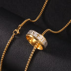 Anillo y cadena de acero inoxidable "JESÚS" con grabado láser de estilo combinado