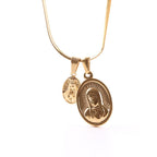 Collier en or double pendentif Notre-Dame rond