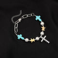 Bracelet/collier en titane avec croix en turquoise et zircon fait à la main