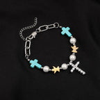 Bracelet/collier en titane avec croix en turquoise et zircon fait à la main