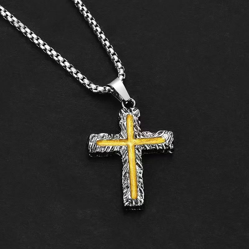 Collier pendentif Croix Lave Argent-doré Style Minimaliste