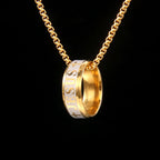 Anillo y cadena de acero inoxidable "JESÚS" con grabado láser de estilo combinado