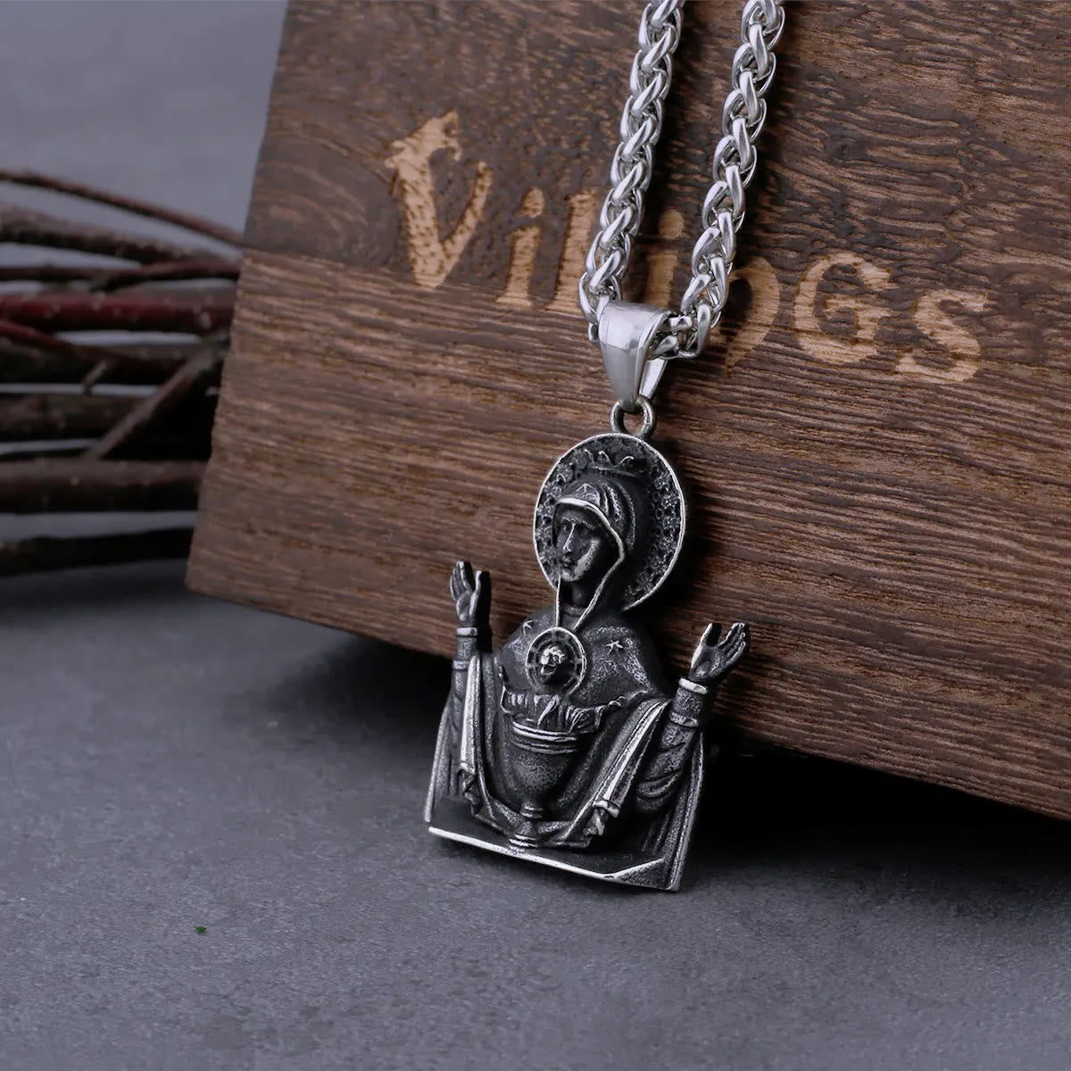Collar con colgante de oración de la Virgen María de acero inoxidable, medallón católico, cadena de protección
