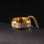Anillo y cadena de acero inoxidable "JESÚS" con grabado láser de estilo combinado