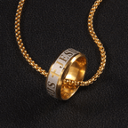 Anillo y cadena de acero inoxidable "JESÚS" con grabado láser de estilo combinado