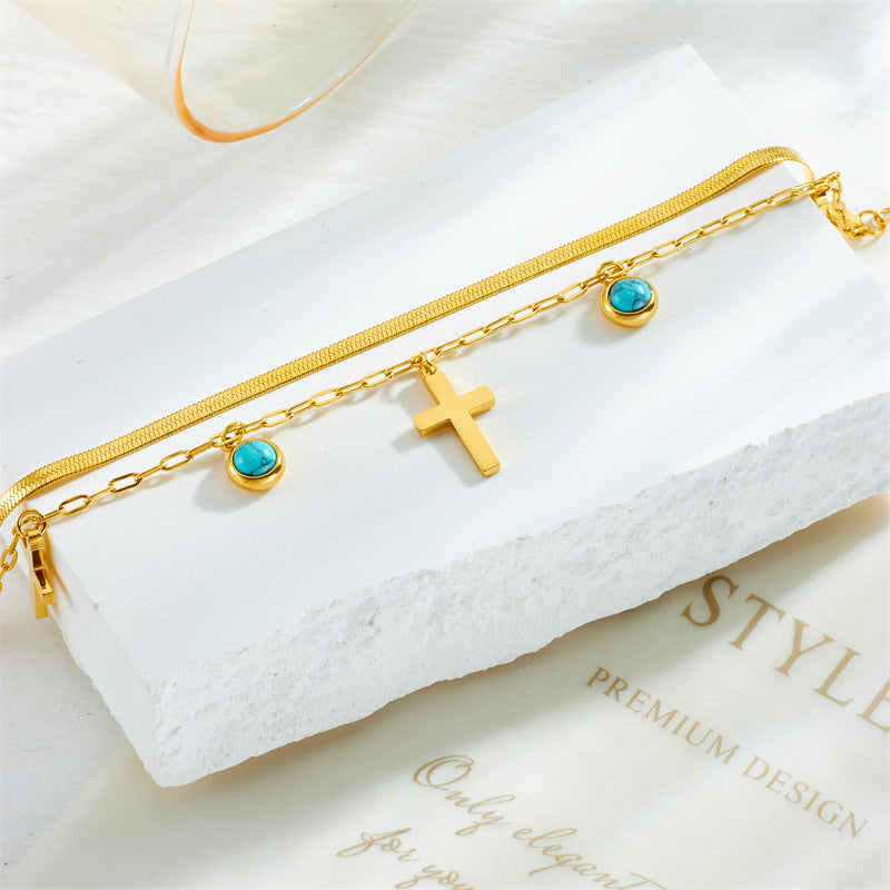 Pulsera de doble capa con adornos turquesa