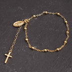 Medalla de la Virgen María y pulsera ajustable sencilla e informal con cruz