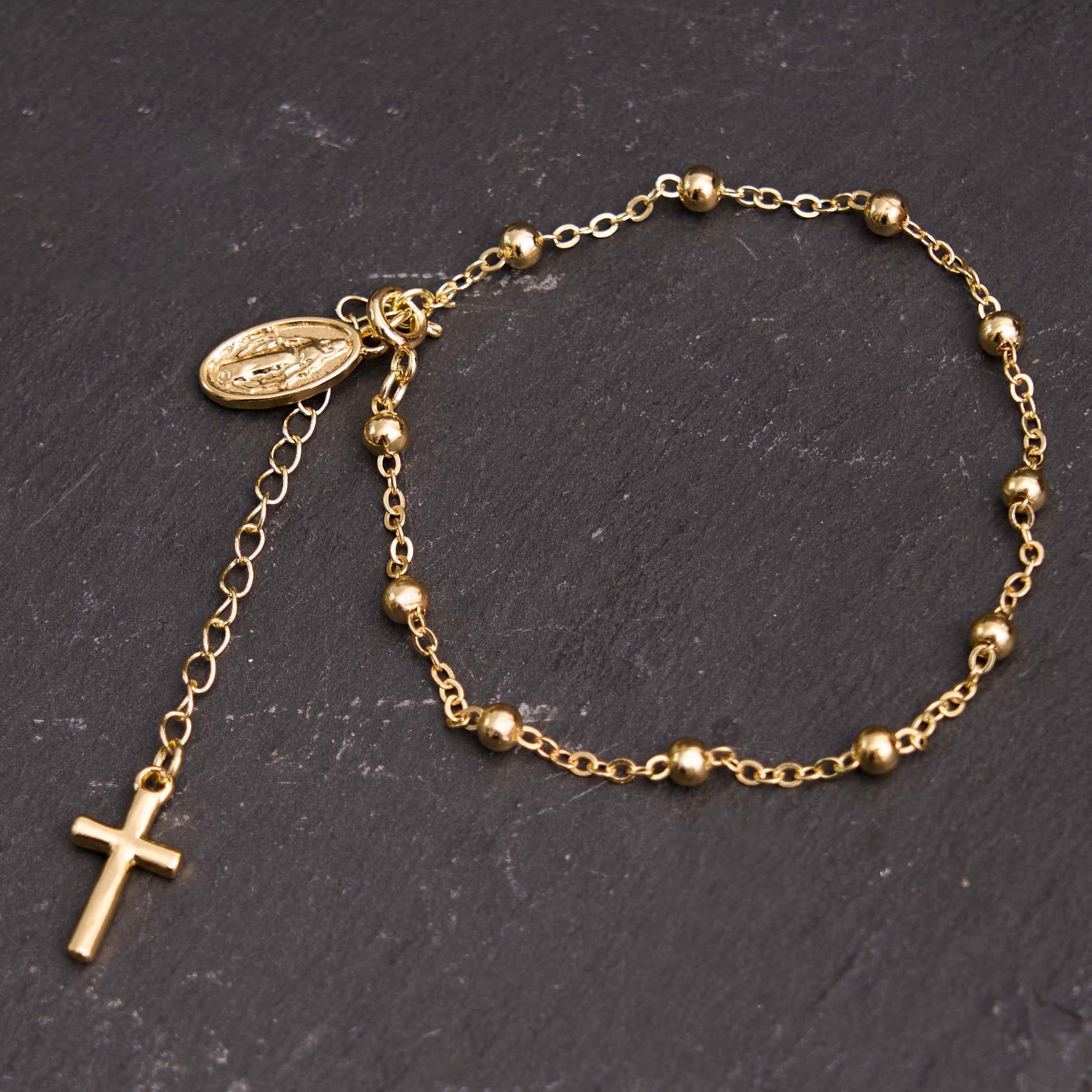 Medalla de la Virgen María y pulsera ajustable sencilla e informal con cruz
