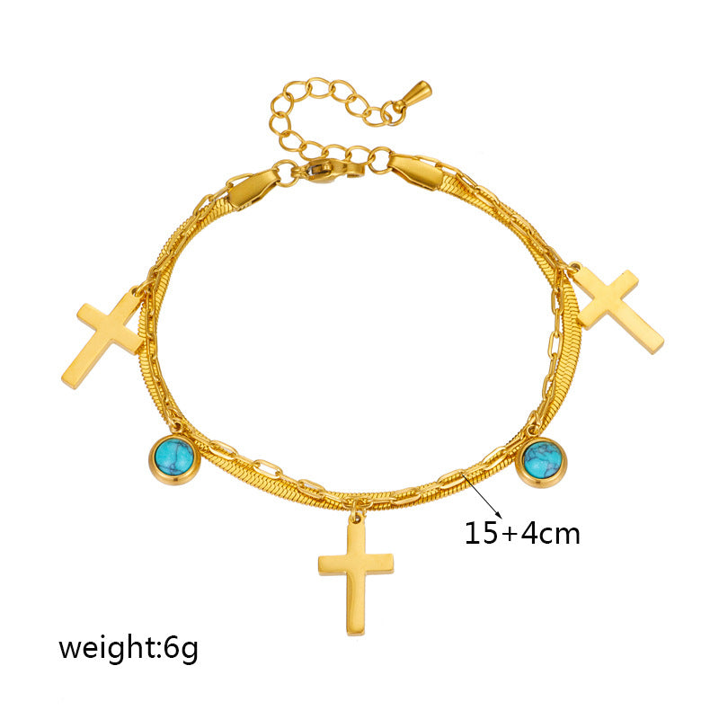 Pulsera de doble capa con adornos turquesa