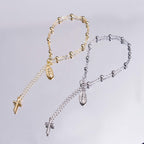 Medalla de la Virgen María y pulsera ajustable sencilla e informal con cruz