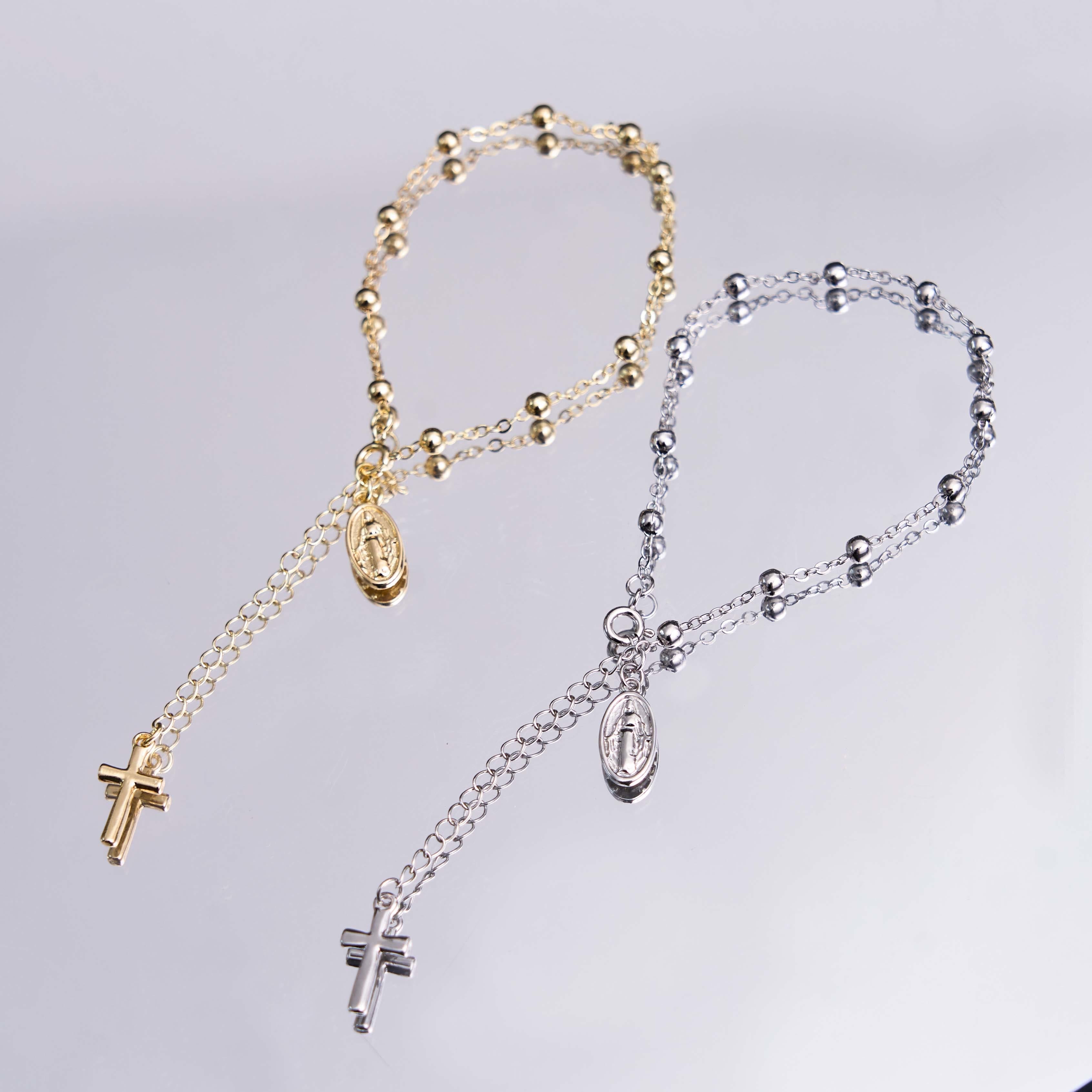 Medalla de la Virgen María y pulsera ajustable sencilla e informal con cruz