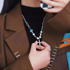 Bracelet/collier en titane avec croix en turquoise et zircon fait à la main