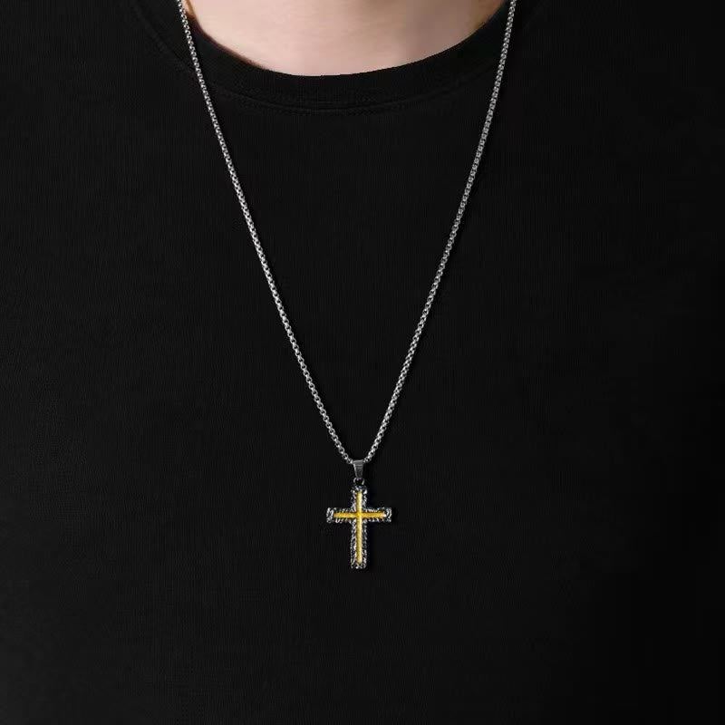 Collier pendentif Croix Lave Argent-doré Style Minimaliste