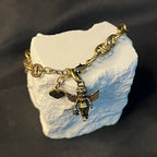 Pulsera de bronce estilo retro con ángel de la suerte, estrella y cruz con corazón