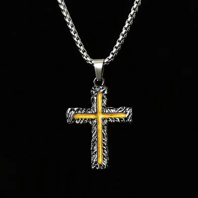 Collier pendentif Croix Lave Argent-doré Style Minimaliste