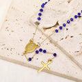 Collier de perles en verre avec pendentif médaille Vierge Marie et croix