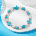Pulsera de energía curativa con cruz de perlas y turquesas