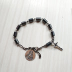 Bracelet simple en hématite Cœur Sacré de Jésus et Crucifix