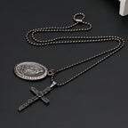 Collar Retro Exquisito de Titanio con la Virgen de Guadalupe y Cruz