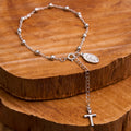 Medalla de la Virgen María y pulsera ajustable sencilla e informal con cruz