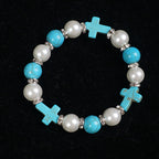 Pulsera de energía curativa con cruz de perlas y turquesas
