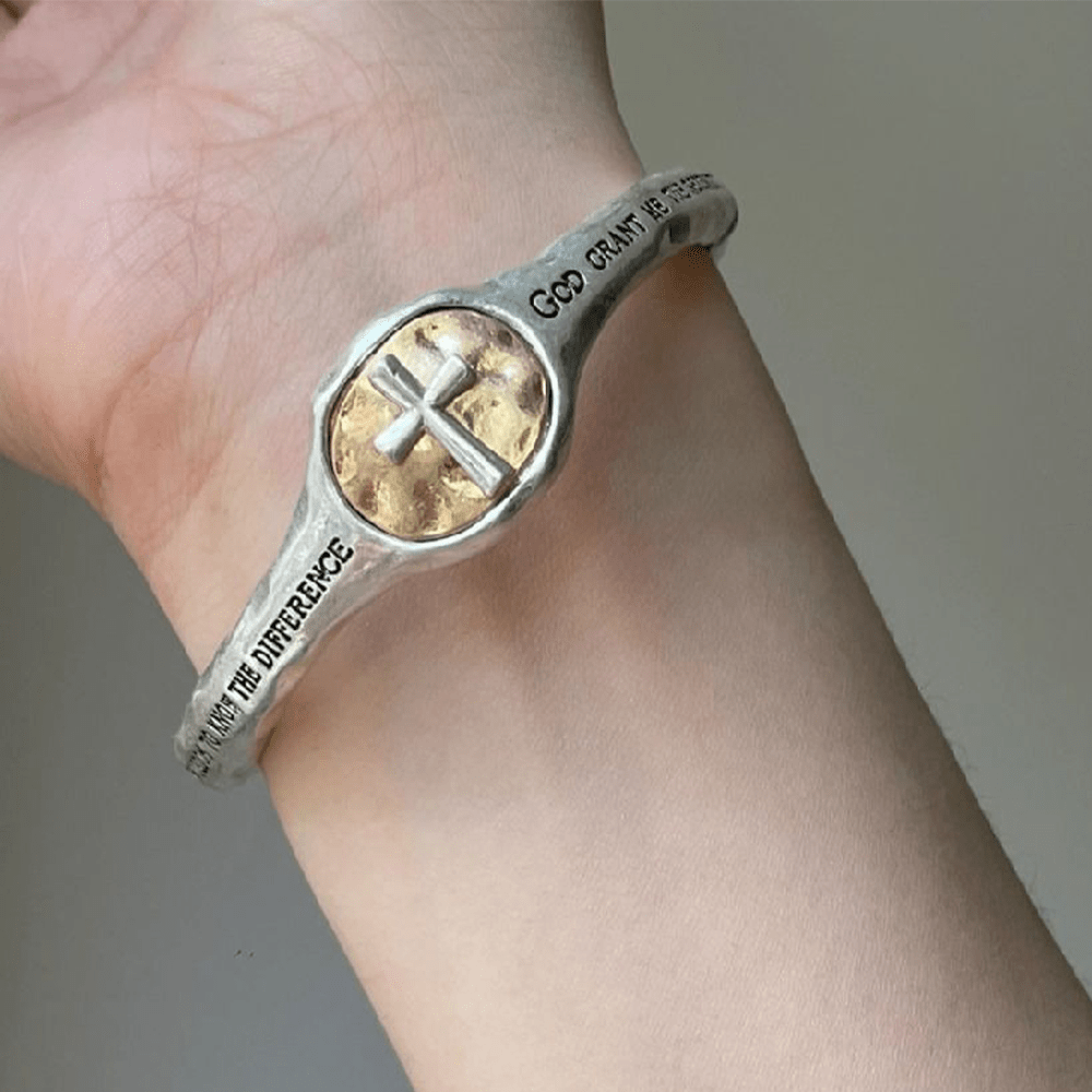 Bracelet croix gravée Prière vintage Cadeau de Dieu
