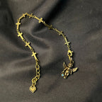 Pulsera de bronce estilo retro con ángel de la suerte, estrella y cruz con corazón