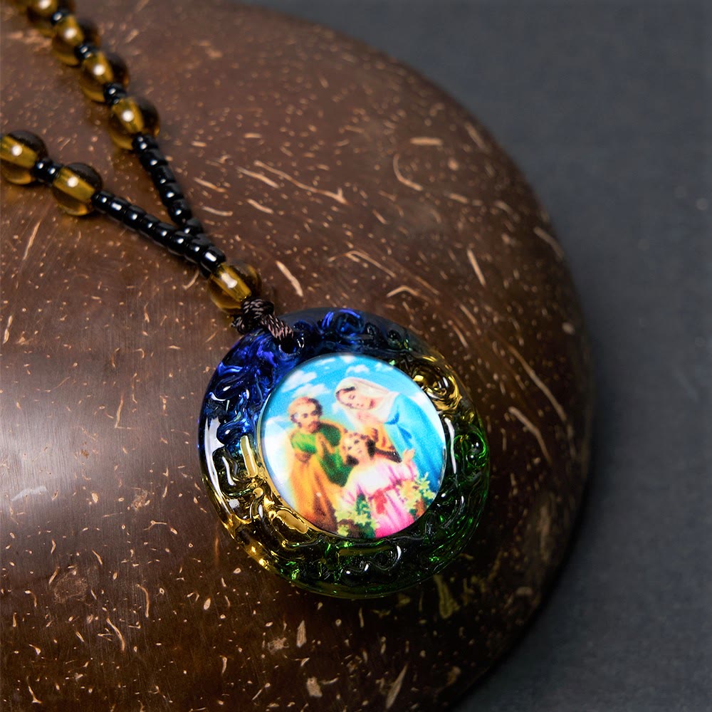 Chapelet Sainte Famille avec perles marron foncé